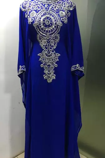 Royal blue heavy crystal stone work farasha kaftan