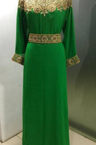 Light greeen a line fancy gold work kaftan