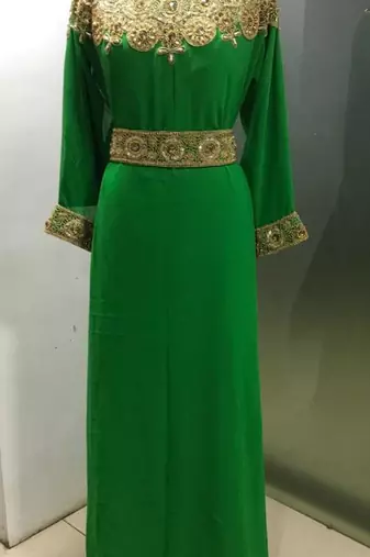 Light greeen a line fancy gold work kaftan