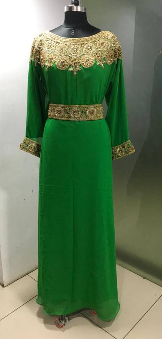 Light greeen a line fancy gold work kaftan