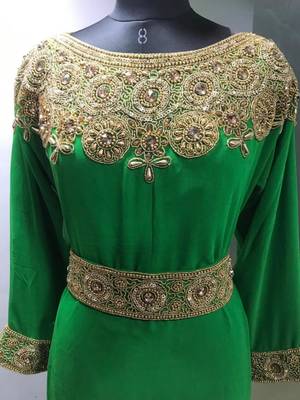 Light greeen a line fancy gold work kaftan 3