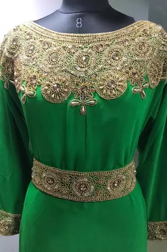 Light greeen a line fancy gold work kaftan