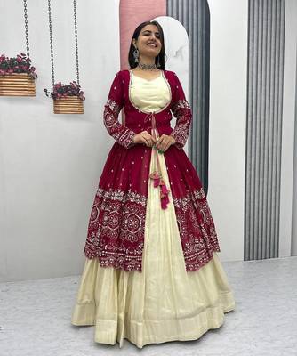 Rani Pink embroidered ready to wear lehenga set with shrug and blouse 2