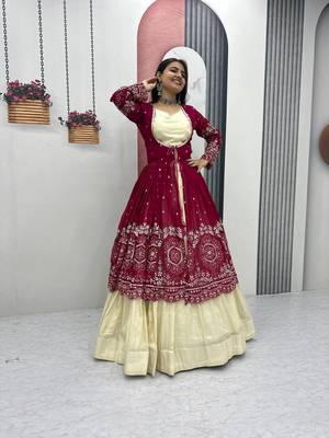Rani Pink embroidered ready to wear lehenga set with shrug and blouse 3