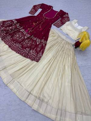 Rani Pink embroidered ready to wear lehenga set with shrug and blouse 5