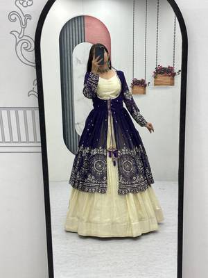 Royal Purple Embroidered ready to wear Lehenga Set with Shrug and blouse 1