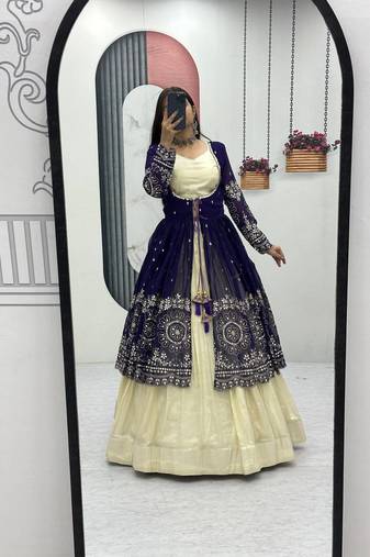 Royal Purple Embroidered ready to wear Lehenga Set with Shrug and blouse