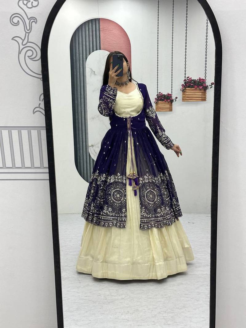 Royal Purple Embroidered ready to wear Lehenga Set with Shrug and blouse