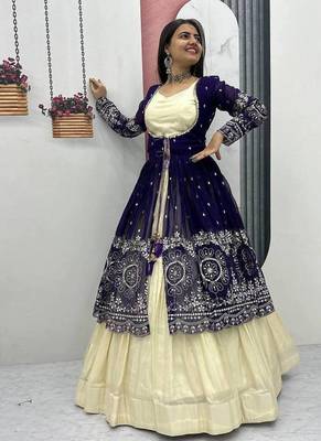 Royal Purple Embroidered ready to wear Lehenga Set with Shrug and blouse 2