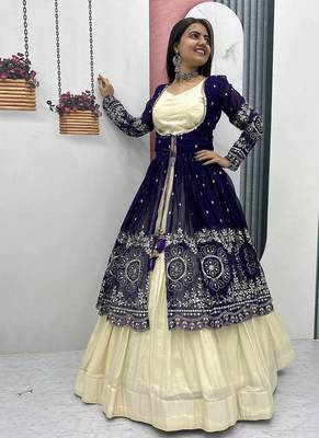 Royal Purple Embroidered ready to wear Lehenga Set with Shrug and blouse 3