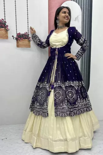 Royal Purple Embroidered ready to wear Lehenga Set with Shrug and blouse