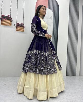 Royal Purple Embroidered ready to wear Lehenga Set with Shrug and blouse 4