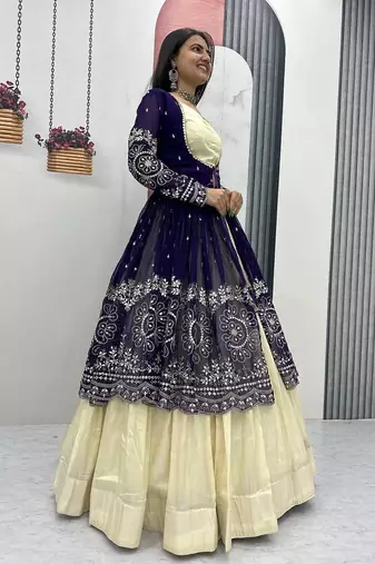 Royal Purple Embroidered ready to wear Lehenga Set with Shrug and blouse