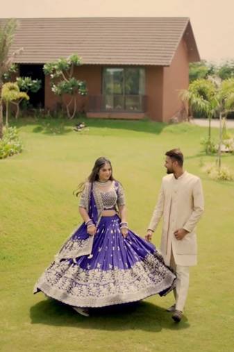 Royal Purple Chinon Silk Embroidered Ready to Wear Lehenga Choli set with Dupatta