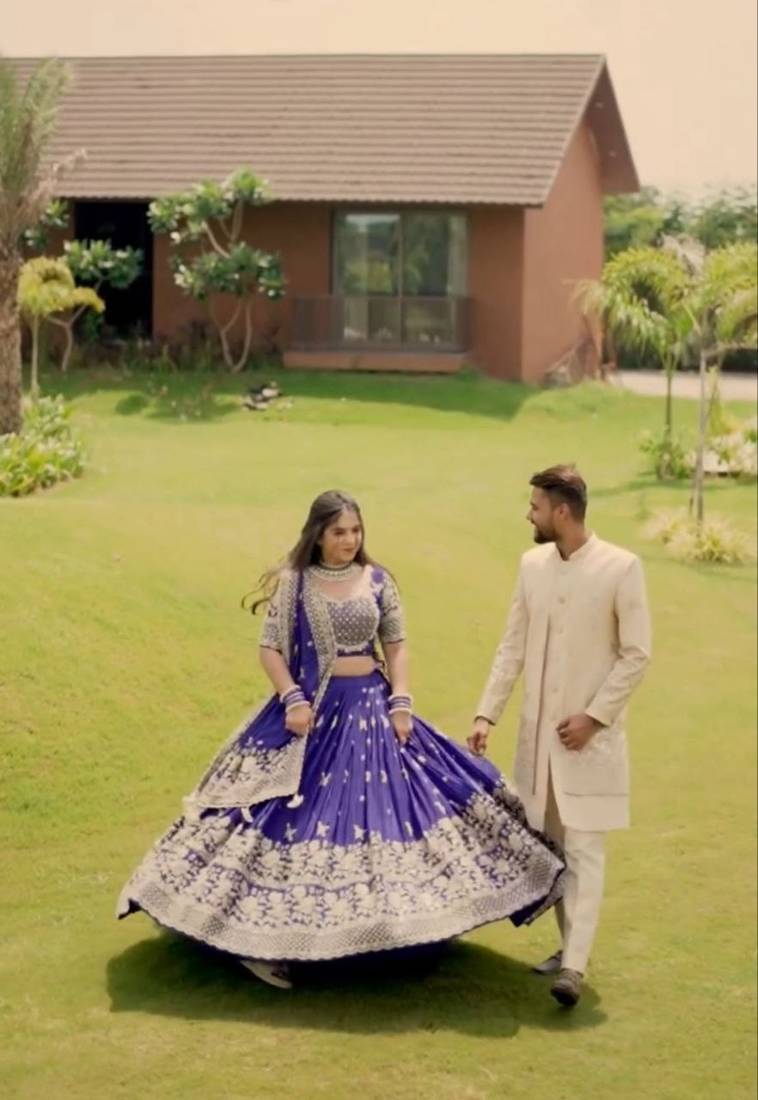 Royal Purple Chinon Silk Embroidered Ready to Wear Lehenga Choli set with Dupatta