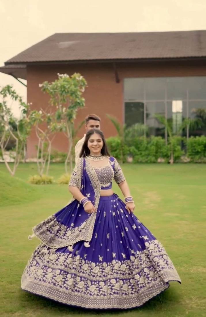 Royal Purple Chinon Silk Embroidered Ready to Wear Lehenga Choli set with Dupatta
