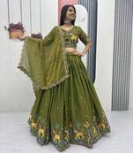 Olive green shimmer moss fabric Embroidered readymade Lehenga Choli Set with Dupatta