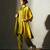 Yellow embroidered crepe kurta set with jacket