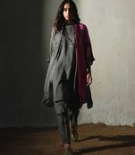 Grey embroidered crepe kurta set with jacket