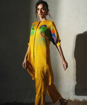 Yellow printed chiffon kurta set 2