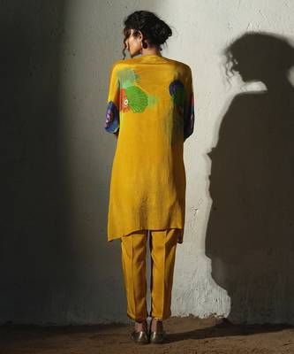 Yellow printed chiffon kurta set 3