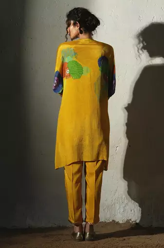 Yellow printed chiffon kurta set