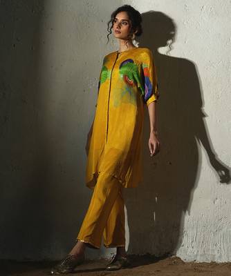 Yellow printed chiffon kurta set 4
