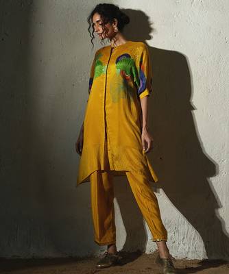 Yellow printed chiffon kurta set 5