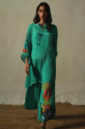 Blue embroidered chiffon kurta set