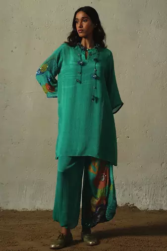 Blue embroidered chiffon kurta set