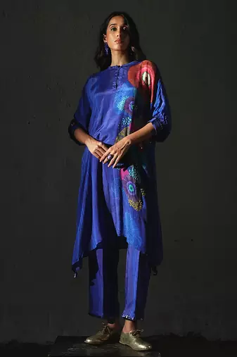 Blue printed chiffon kurta set