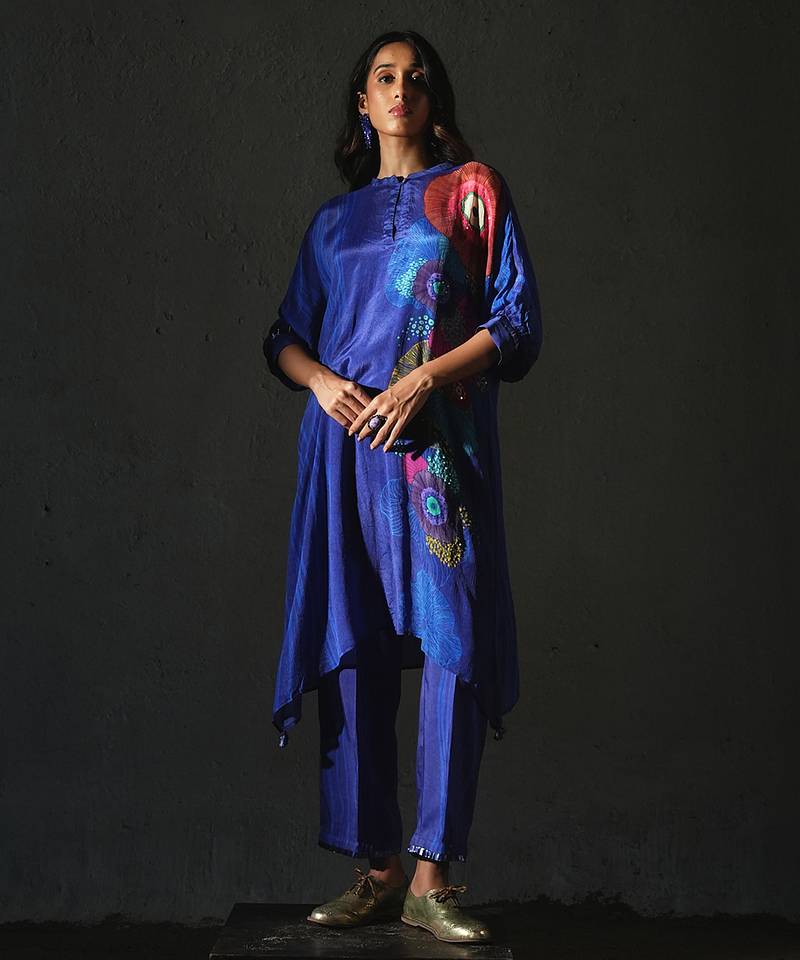 Blue printed chiffon kurta set