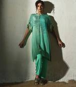 Green printed crepe kurta set