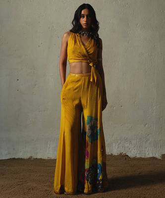Yellow plain chiffon co ord set 1
