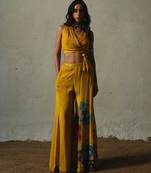 Yellow plain chiffon co ord set