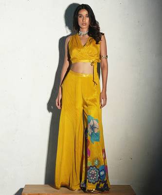 Yellow plain chiffon co ord set 3