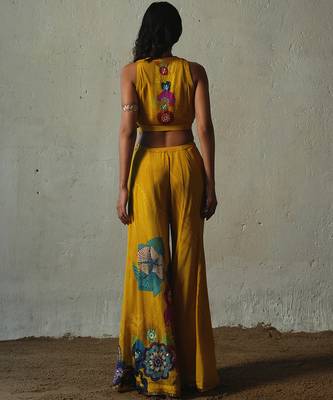 Yellow plain chiffon co ord set 5