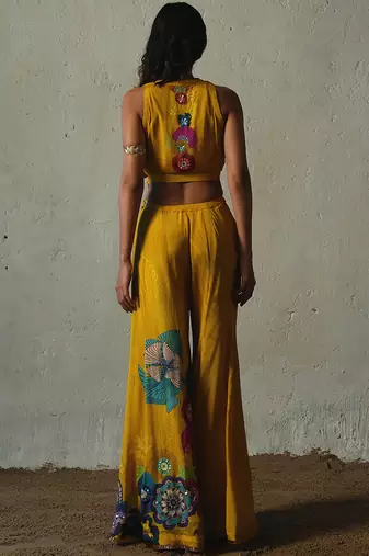 Yellow plain chiffon co ord set