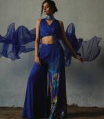 Blue plain chiffon co ord set