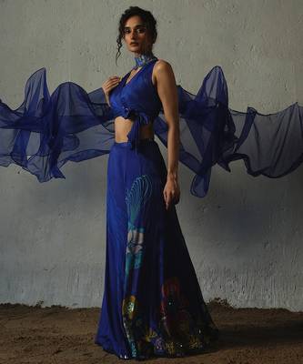 Blue plain chiffon co ord set 2