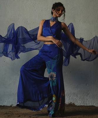 Blue plain chiffon co ord set 3