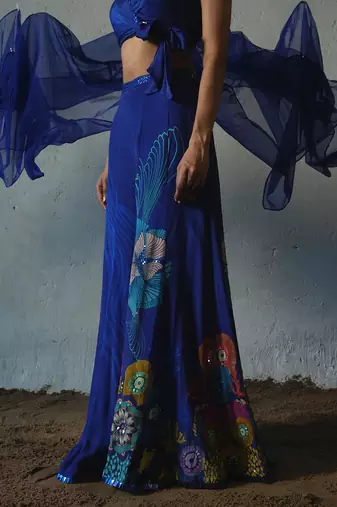 Blue plain chiffon co ord set