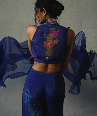 Blue plain chiffon co ord set 5