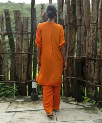 Orange embroidered crepe co ord set 2