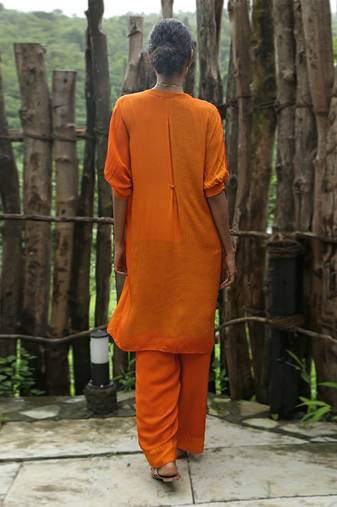 Orange embroidered crepe co ord set