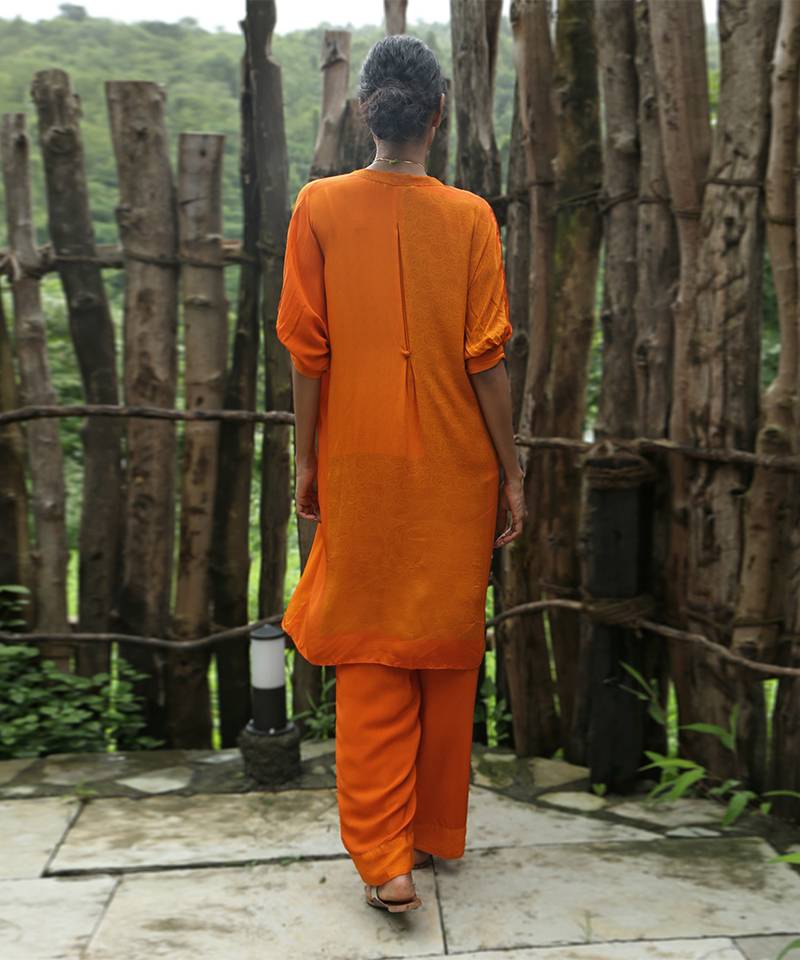 Orange embroidered crepe co ord set