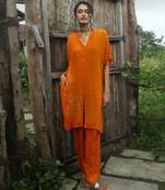 Orange embroidered crepe co ord set