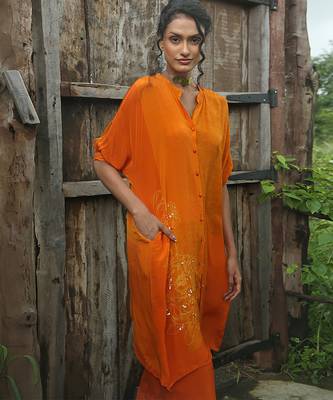 Orange embroidered crepe co ord set 3