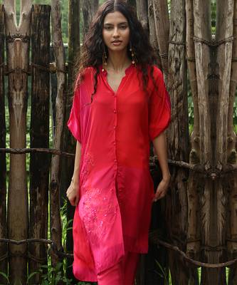 Pink embroidered crepe co ord set 2