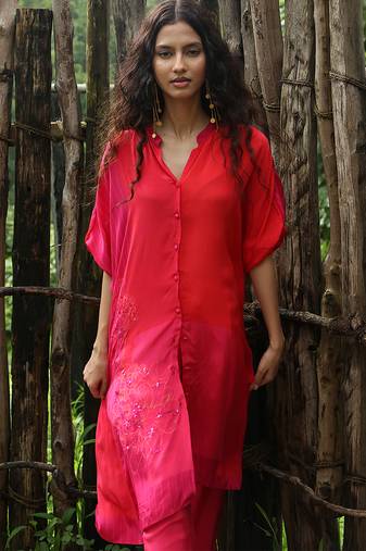 Pink embroidered crepe co ord set